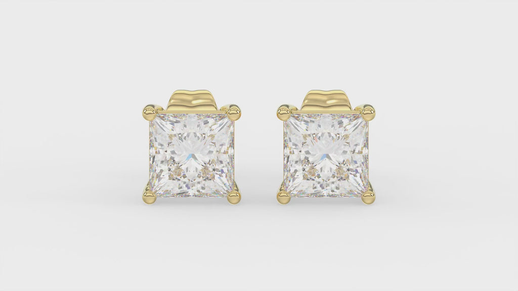 4-Prong Princess Stud Earrings - Yellow & White Gold - Lab Grown