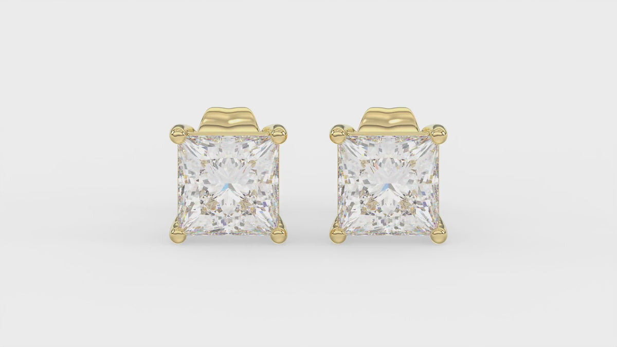 4-Prong Princess Stud Earrings - Yellow & White Gold - Lab Grown