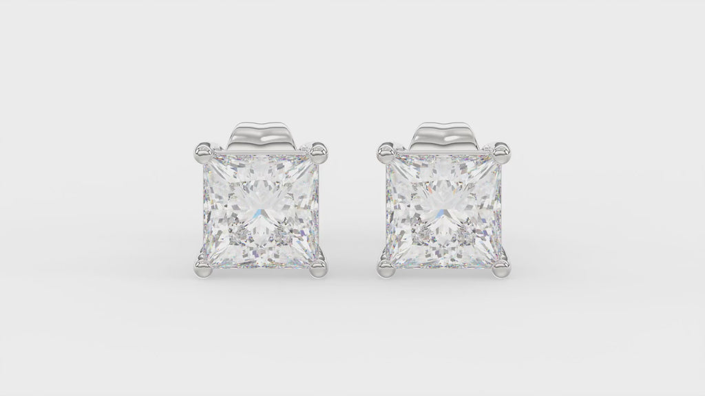 4-Prong Princess Stud Earrings - Yellow & White Gold - Lab Grown