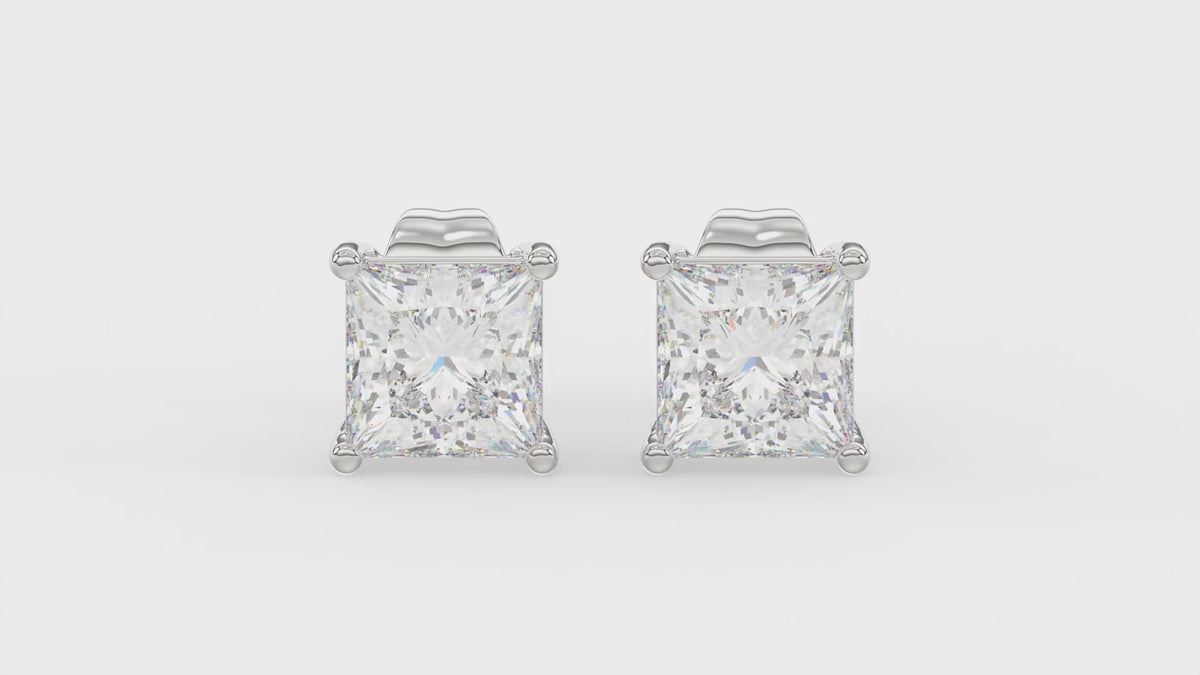 4-Prong Princess Stud Earrings - Yellow & White Gold - Lab Grown