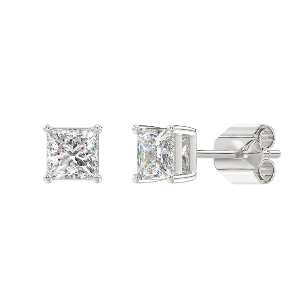 4-Prong Princess Stud Earrings - Yellow & White Gold - Lab Grown