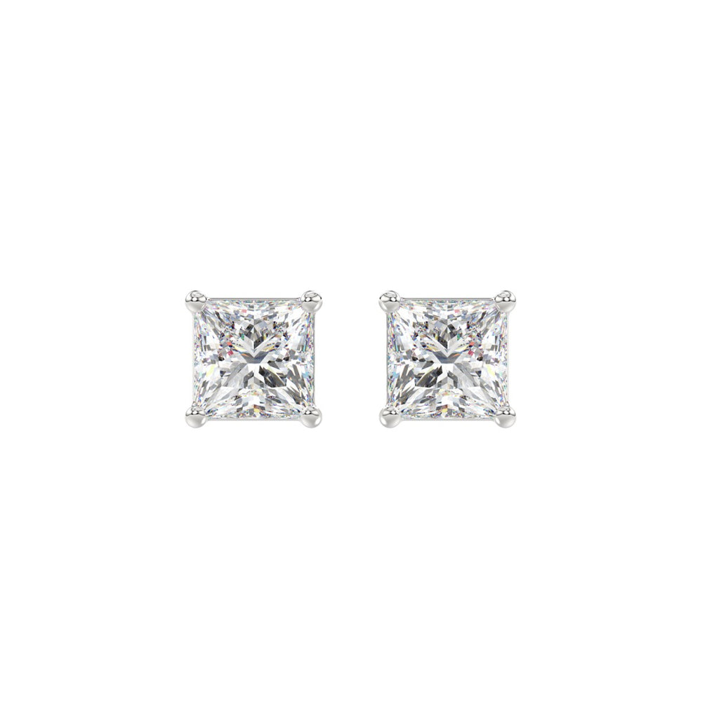 4-Prong Princess Stud Earrings - Yellow & White Gold - Lab Grown