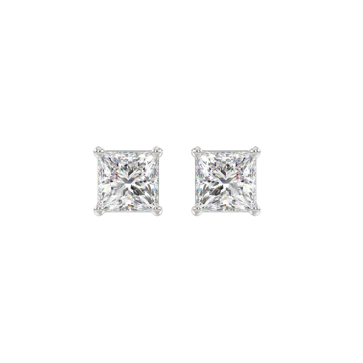 4-Prong Princess Stud Earrings - Yellow & White Gold - Lab Grown