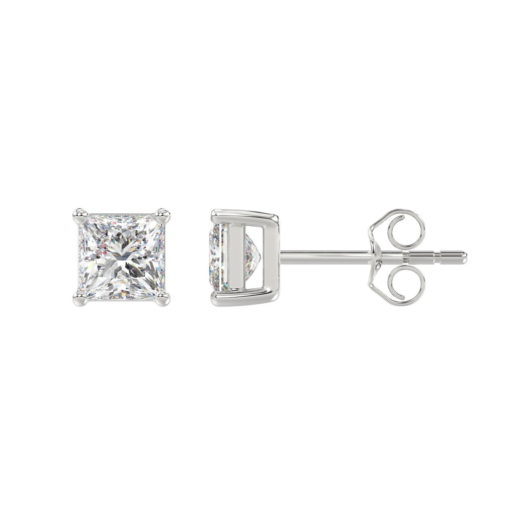 4-Prong Princess Stud Earrings - Yellow & White Gold - Lab Grown
