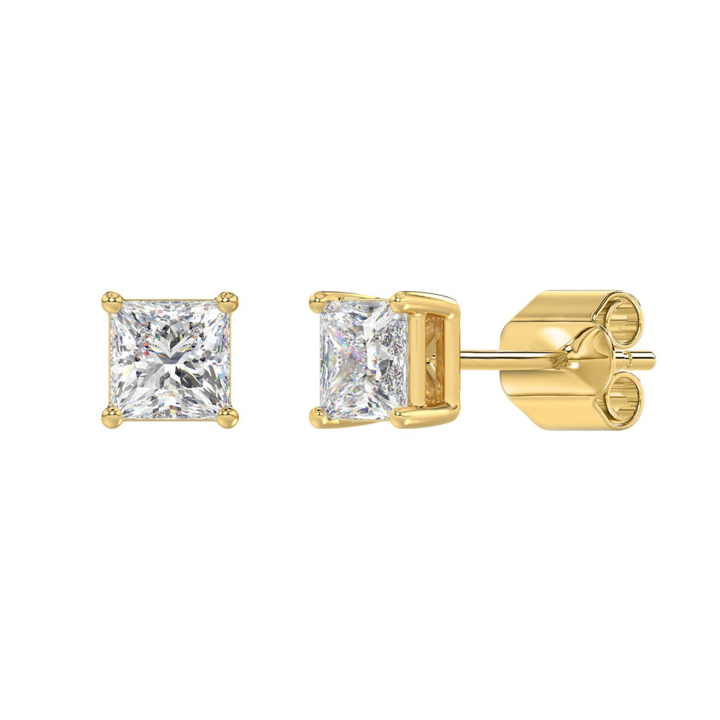 4-Prong Princess Stud Earrings - Yellow & White Gold - Lab Grown