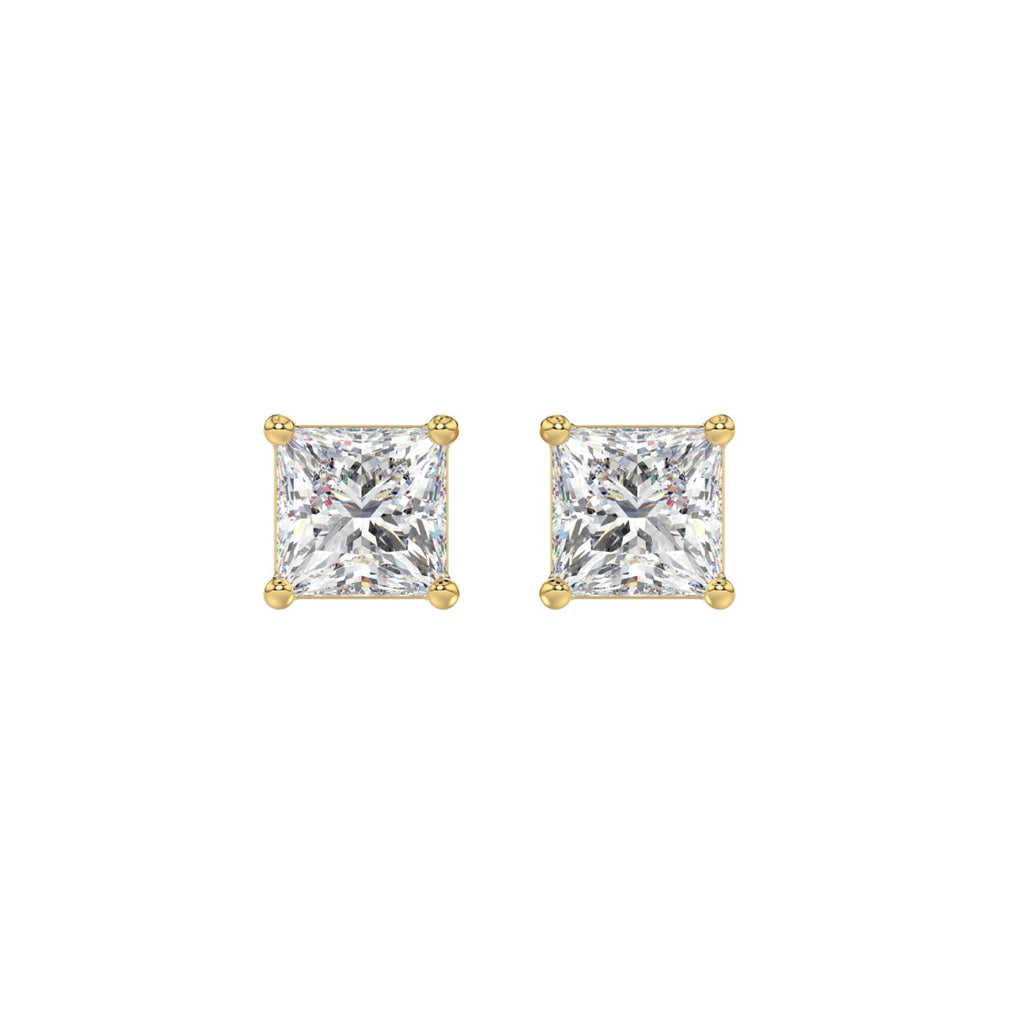 4-Prong Princess Stud Earrings - Yellow & White Gold - Lab Grown