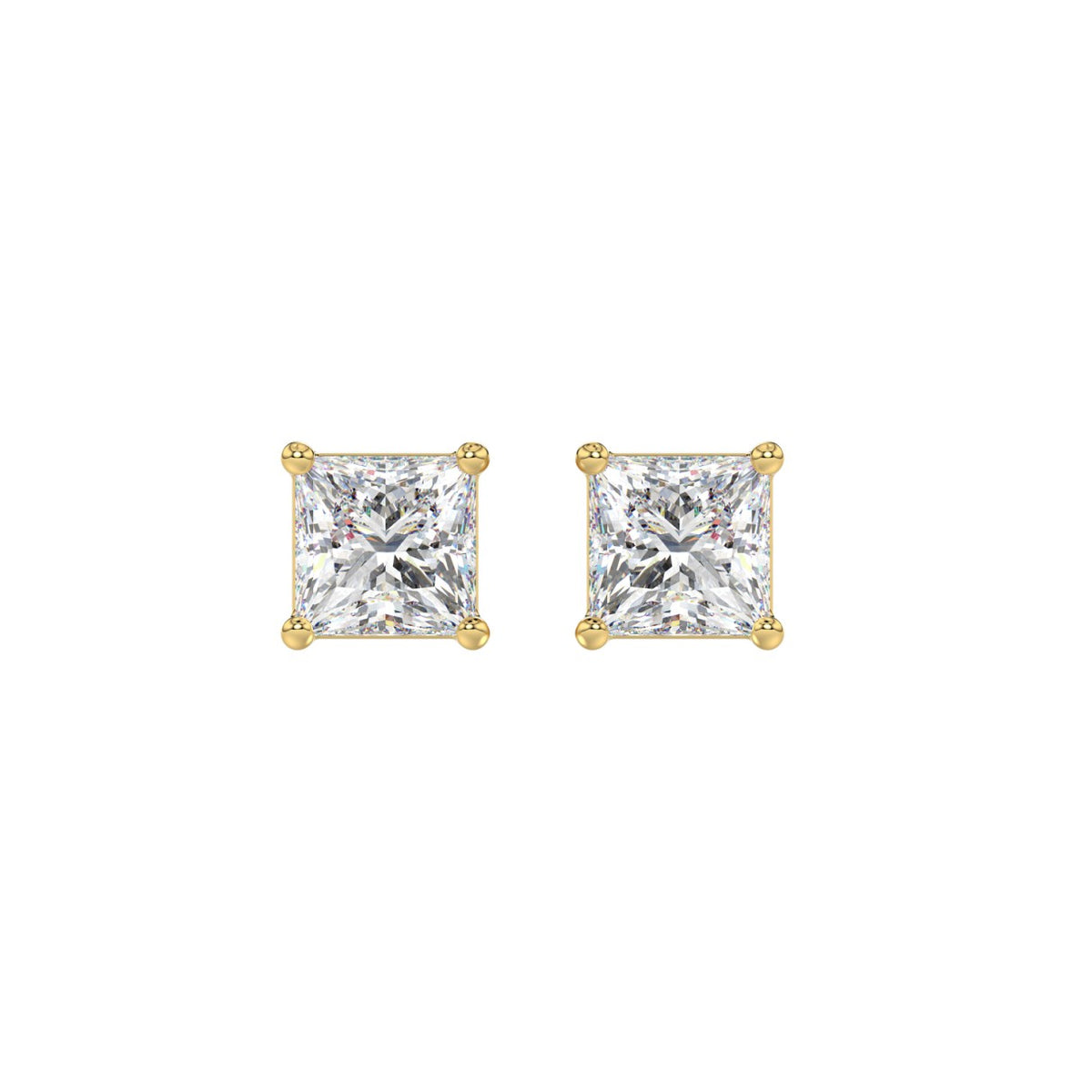 4-Prong Princess Stud Earrings - Yellow & White Gold - Lab Grown